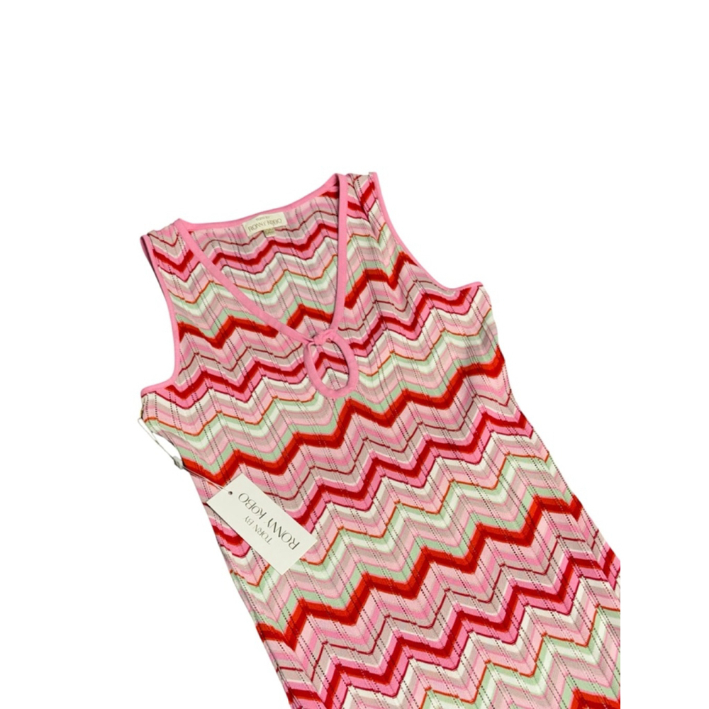 NWT Torn By RONNY KOBO x REVOLVE Chevron Knit Pink Multi Colored Maxi Sun dress - Picture 3 of 9